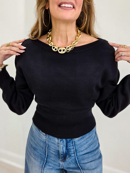 Boat Neck Knit Sweater With Dolman Sleeves