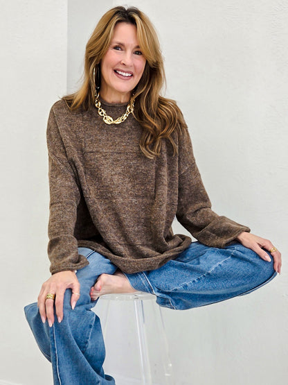 Heathered Checkered Texture Long Sleeve Sweater