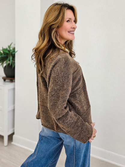 Heathered Checkered Texture Long Sleeve Sweater