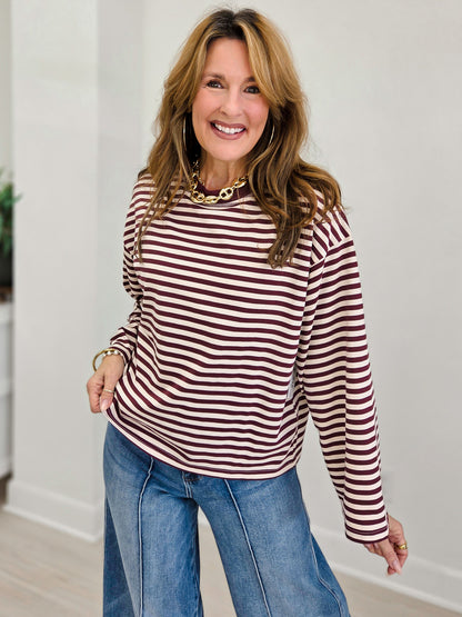 Striped Contrast Crew Neck Long Sleeve Knit Top