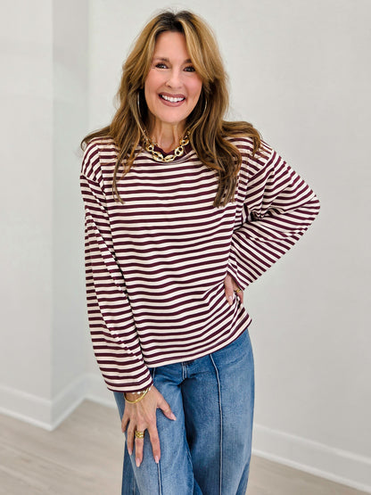 Striped Contrast Crew Neck Long Sleeve Knit Top