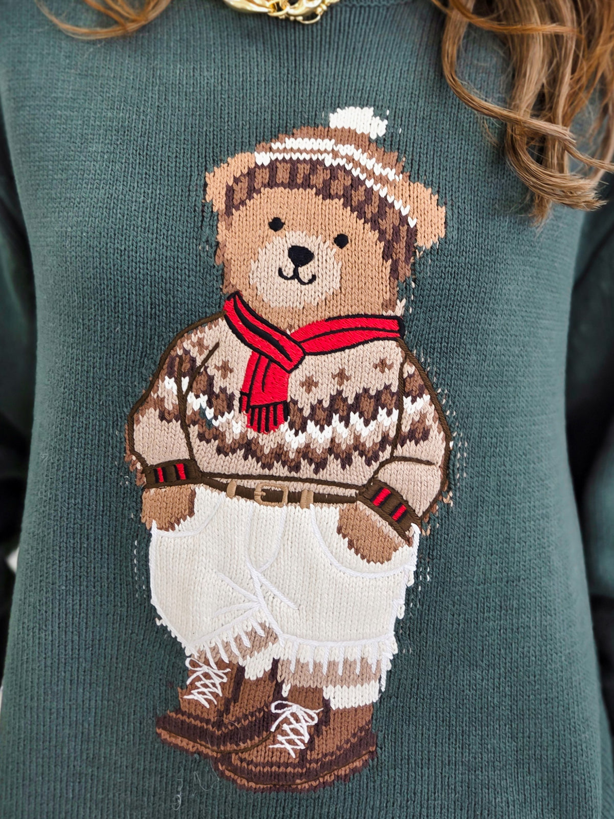 Teddy Motif Rolled Neckline Knit Sweater