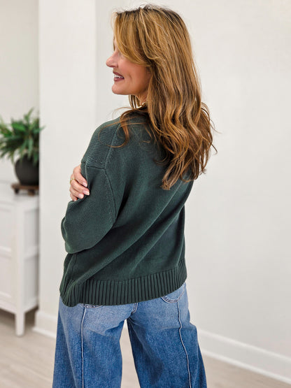 Teddy Motif Rolled Neckline Knit Sweater
