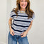 Marled Stripe Short Sleeve Raw Edge Knit Sweater