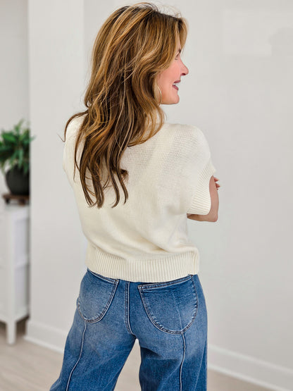 Teddy Bear Jacquard Short Sleeve Knit Sweater