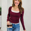 Square Neck Long Sleeve Sweater Lace Trim
