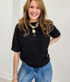 Short Sleeve Ribbed Hem Pullover Sweater
