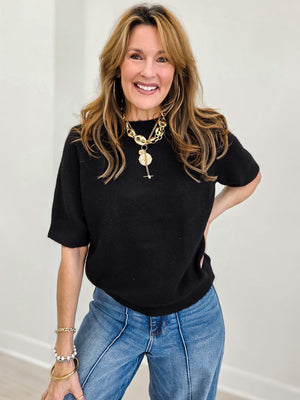 Short Sleeve Ribbed Hem Pullover Sweater