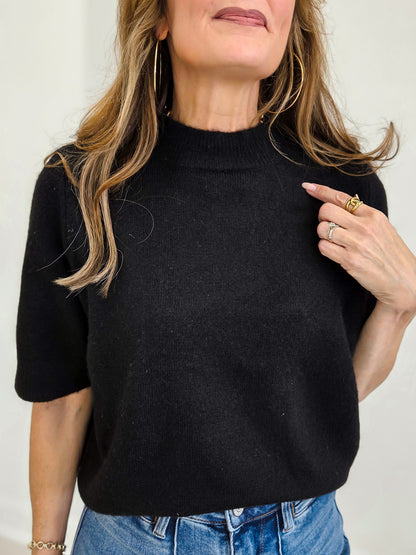 Short Sleeve Ribbed Hem Pullover Sweater