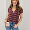 Stripe V Neck Cuffed Sleeve Knit Top