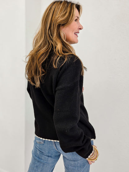 Contrast Edge Crew Neck Long Sleeve Sweater