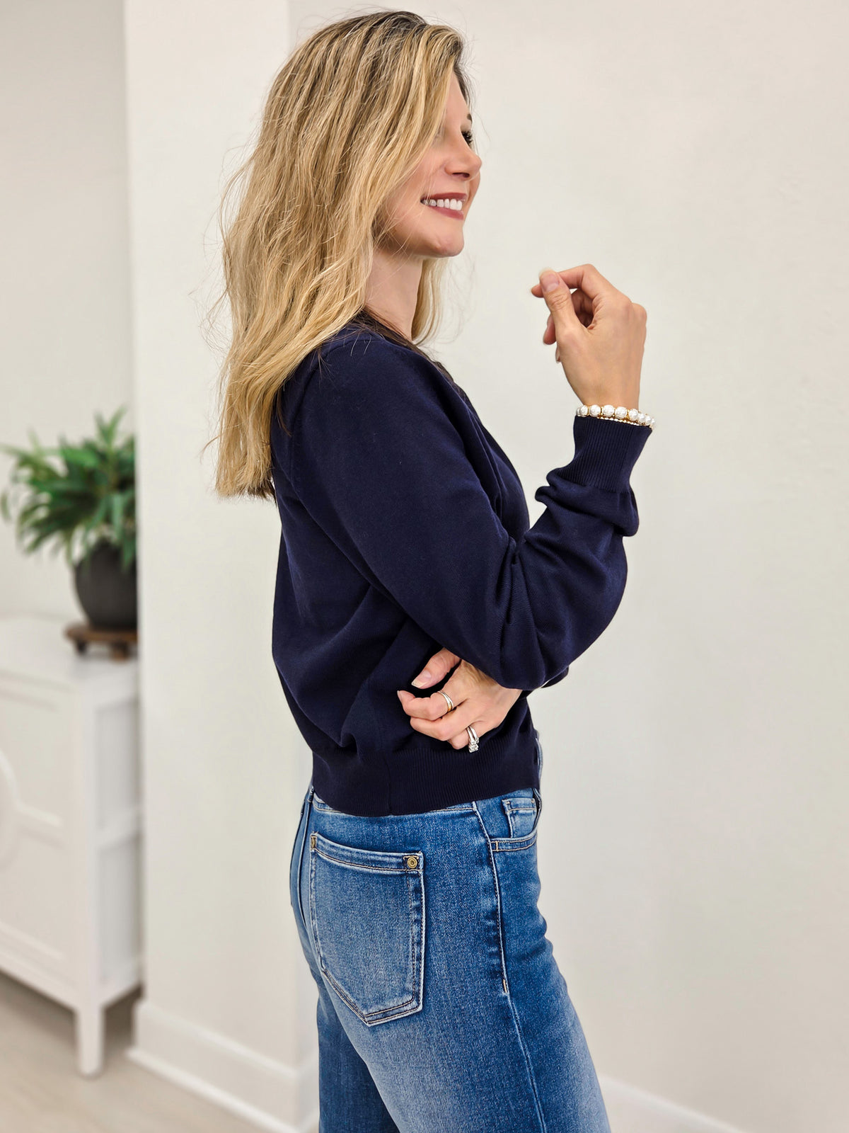 Button Down Cardigan With Contrast Piping