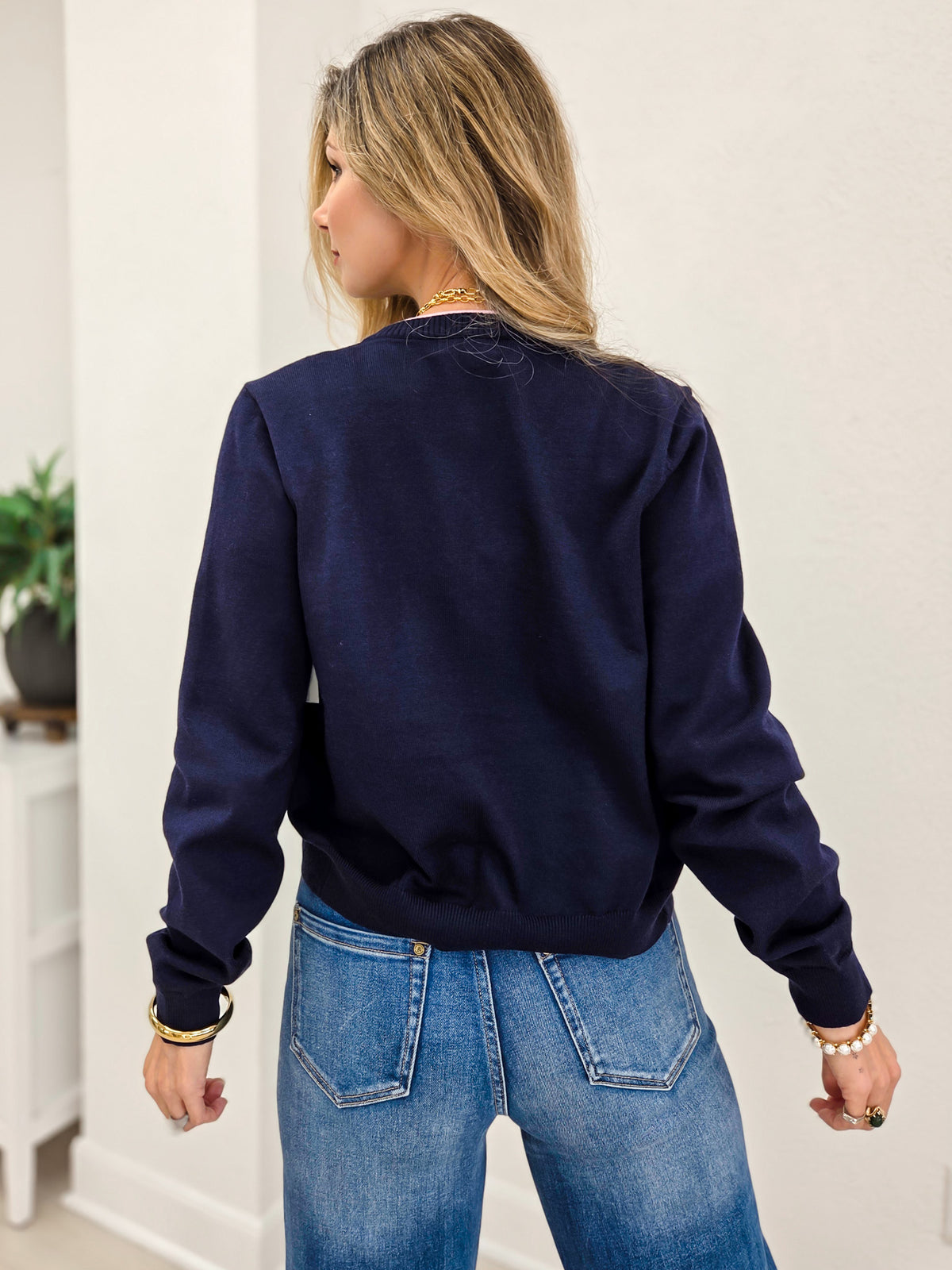 Button Down Cardigan With Contrast Piping