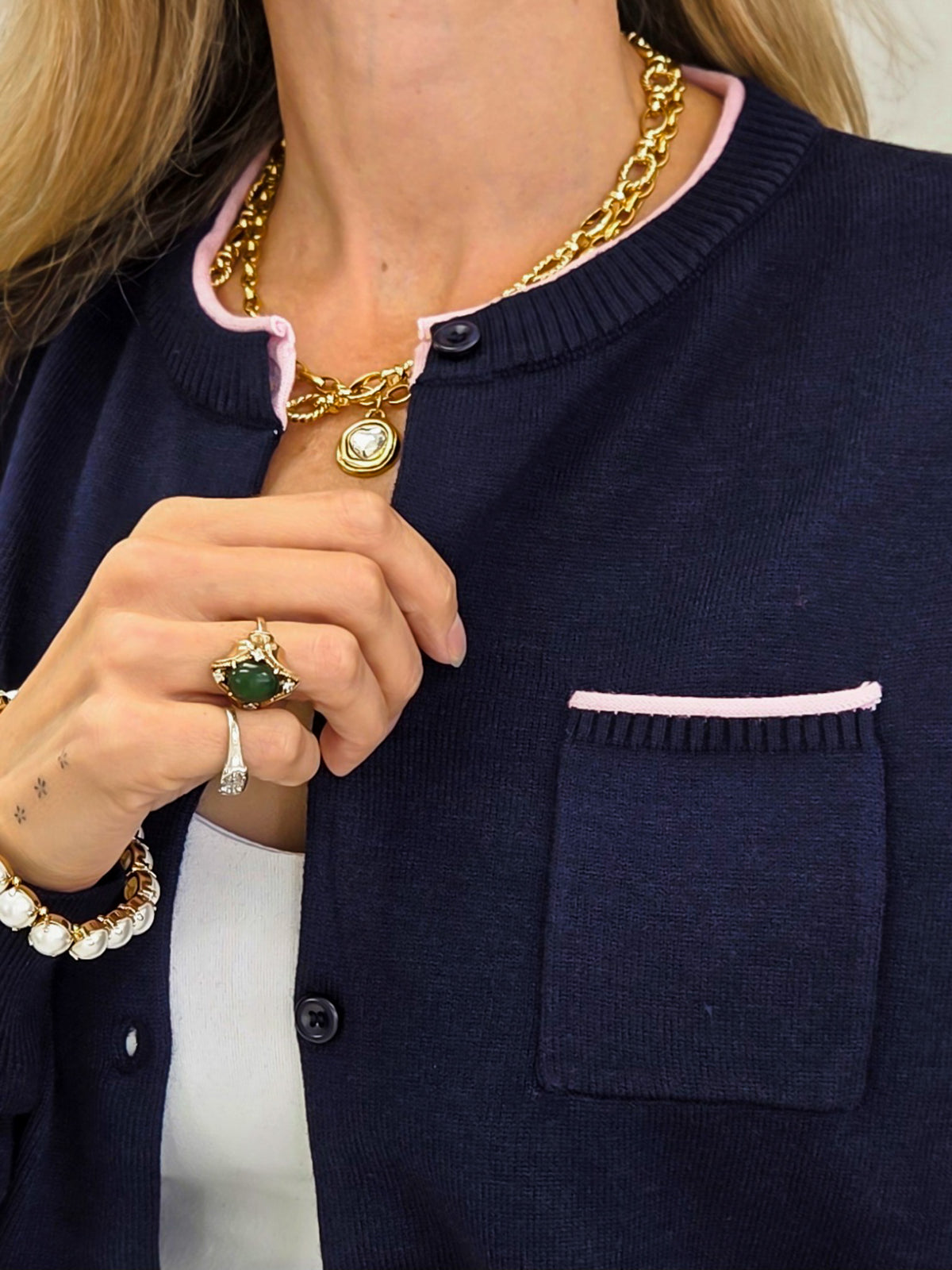 Button Down Cardigan With Contrast Piping