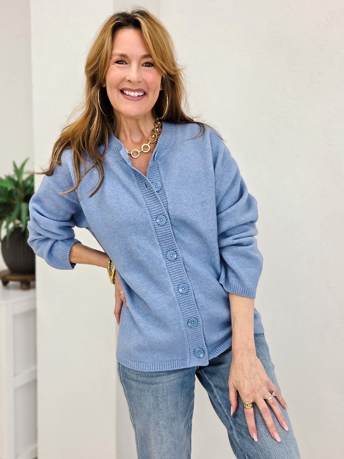 Relaxed Heathered Long Sleeve Knit Cardigan