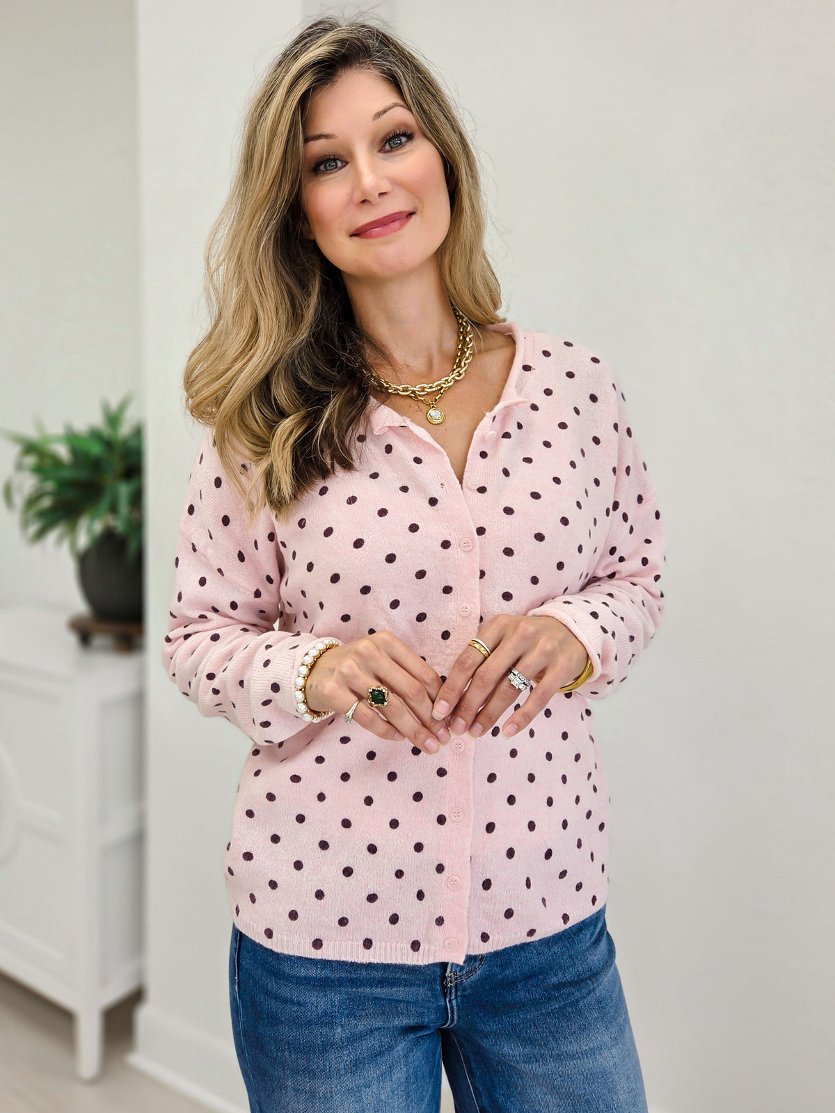 Polka Dot Button Down Cardigan