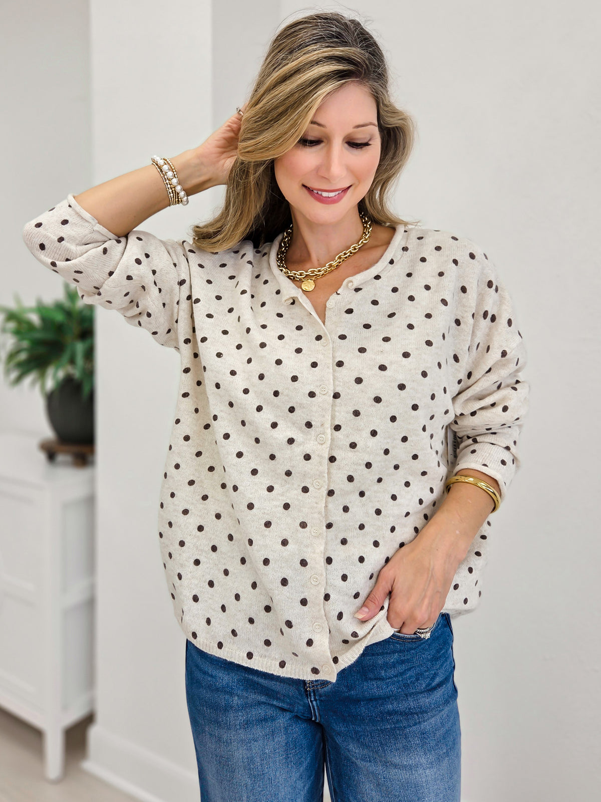 Polka Dot Button Down Cardigan