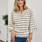 Stripe Henley Wide Half Sleeve Knit Top