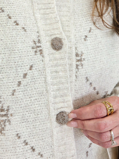Snowflake Jacquard Button Down Knit Cardigan