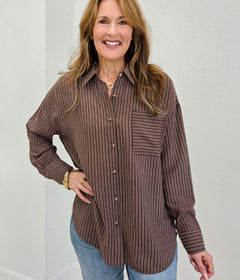 Pinstripe Collared Button Down Long Sleeve Shirt
