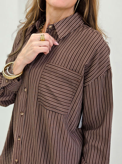 Pinstripe Collared Button Down Long Sleeve Shirt