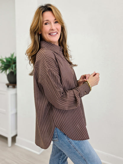Pinstripe Collared Button Down Long Sleeve Shirt