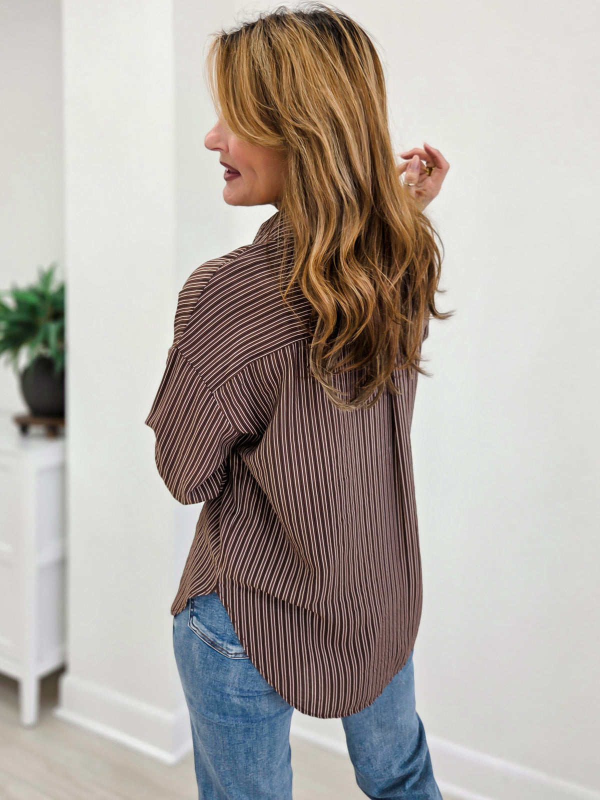 Pinstripe Collared Button Down Long Sleeve Shirt
