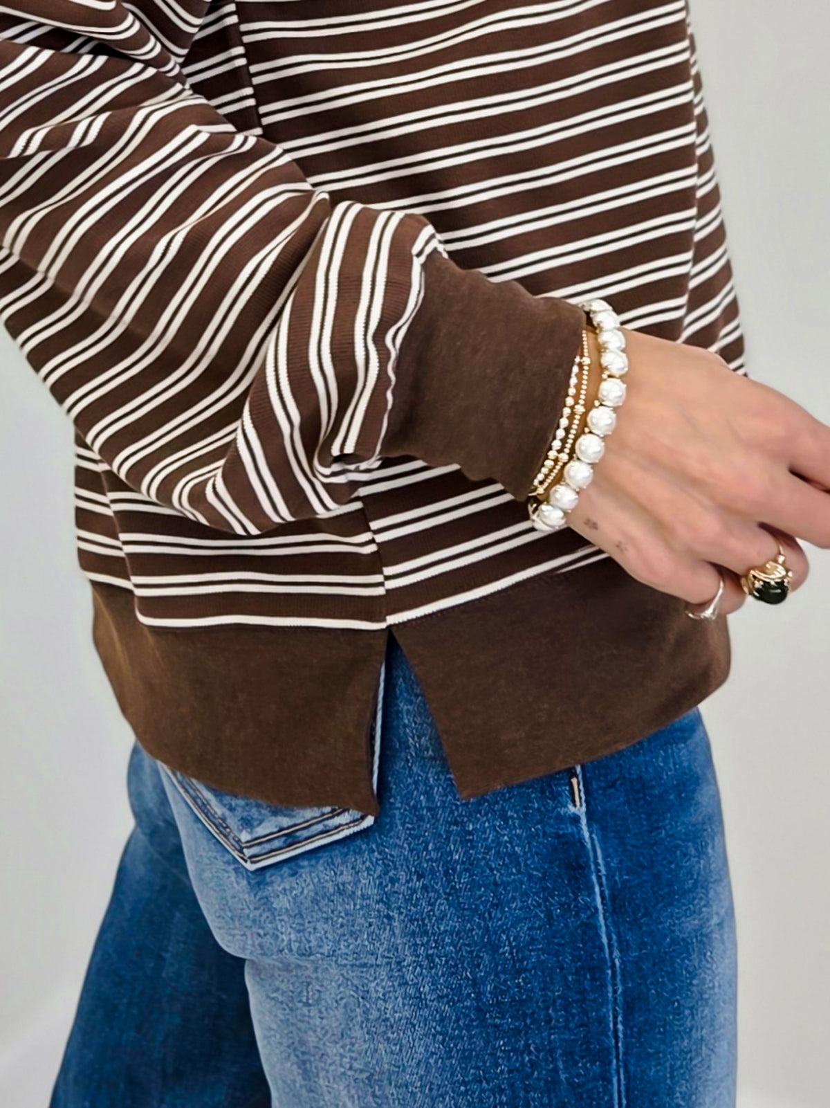 Half Zip Stripe Contrast Trim Long Sleeve Knit Top