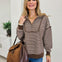 Half Zip Stripe Contrast Trim Long Sleeve Knit Top