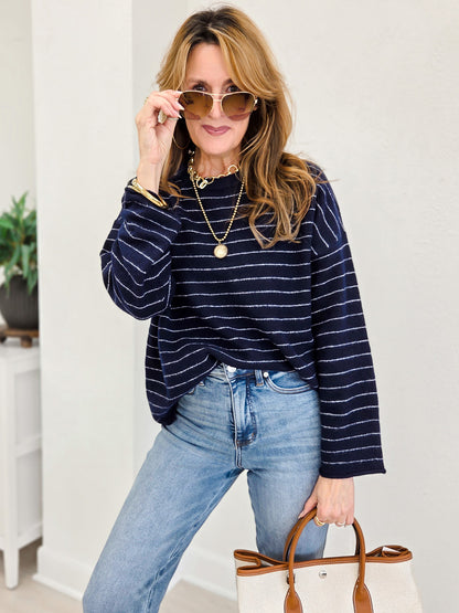 Striped Crew Neck Boxy Pullover Sweater