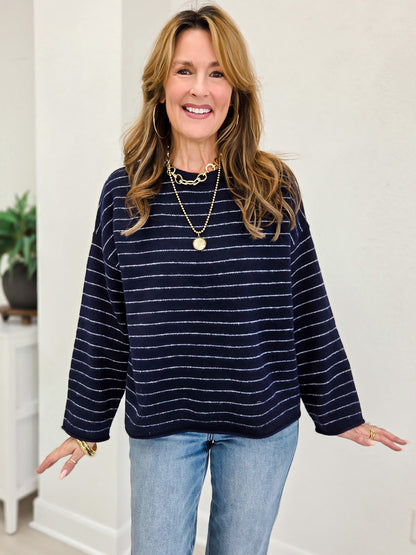Striped Crew Neck Boxy Pullover Sweater