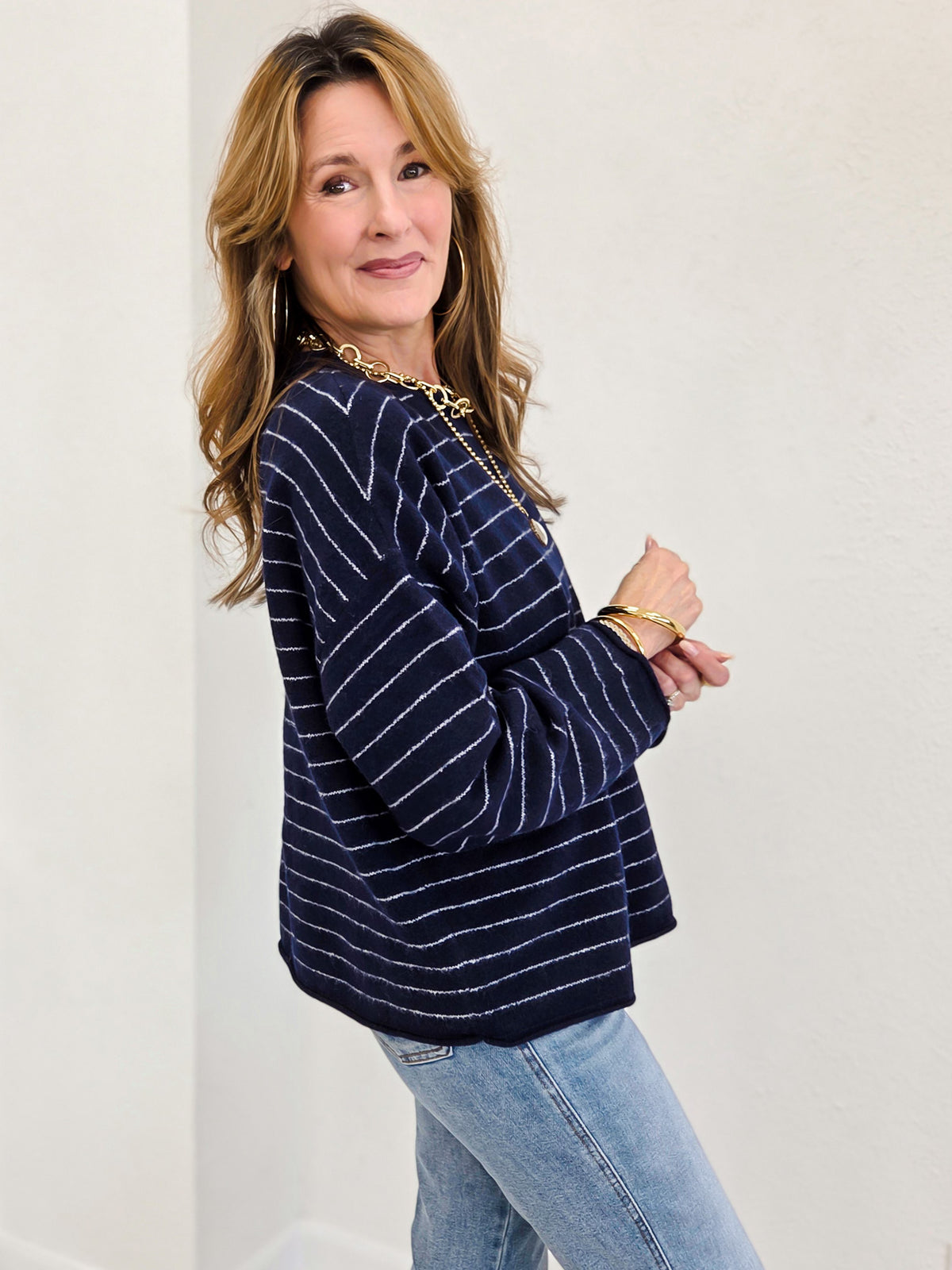 Striped Crew Neck Boxy Pullover Sweater