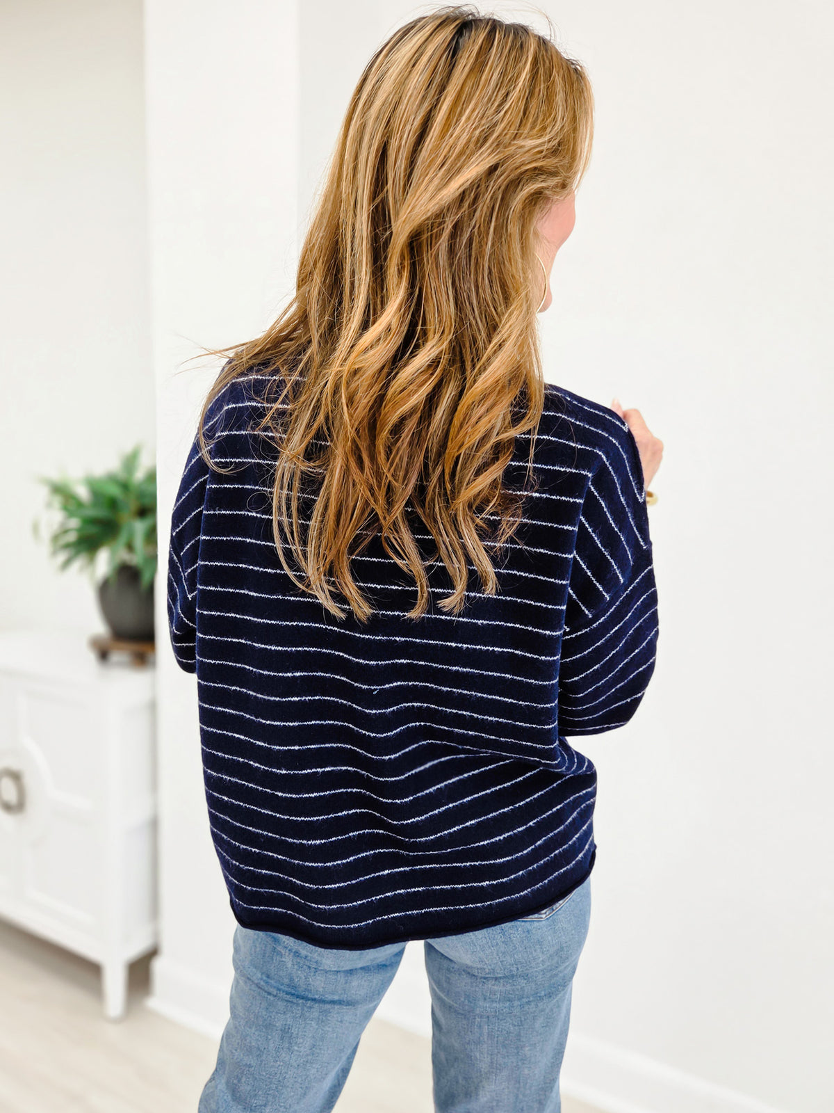 Striped Crew Neck Boxy Pullover Sweater