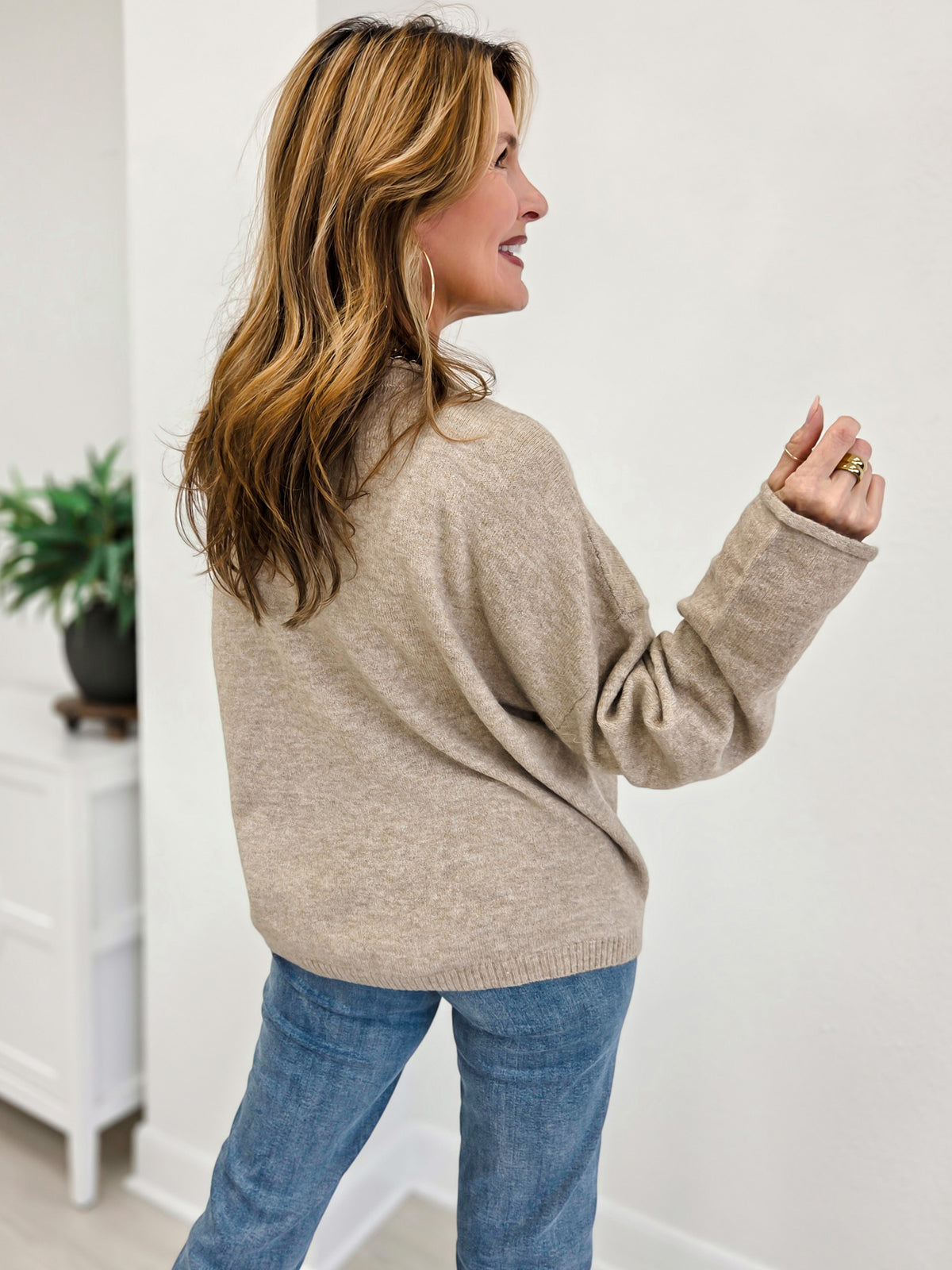 Raw Rolled Edge Henley Sweater
