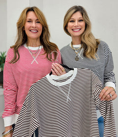 Striped Banded Long Sleeve Pullover Top