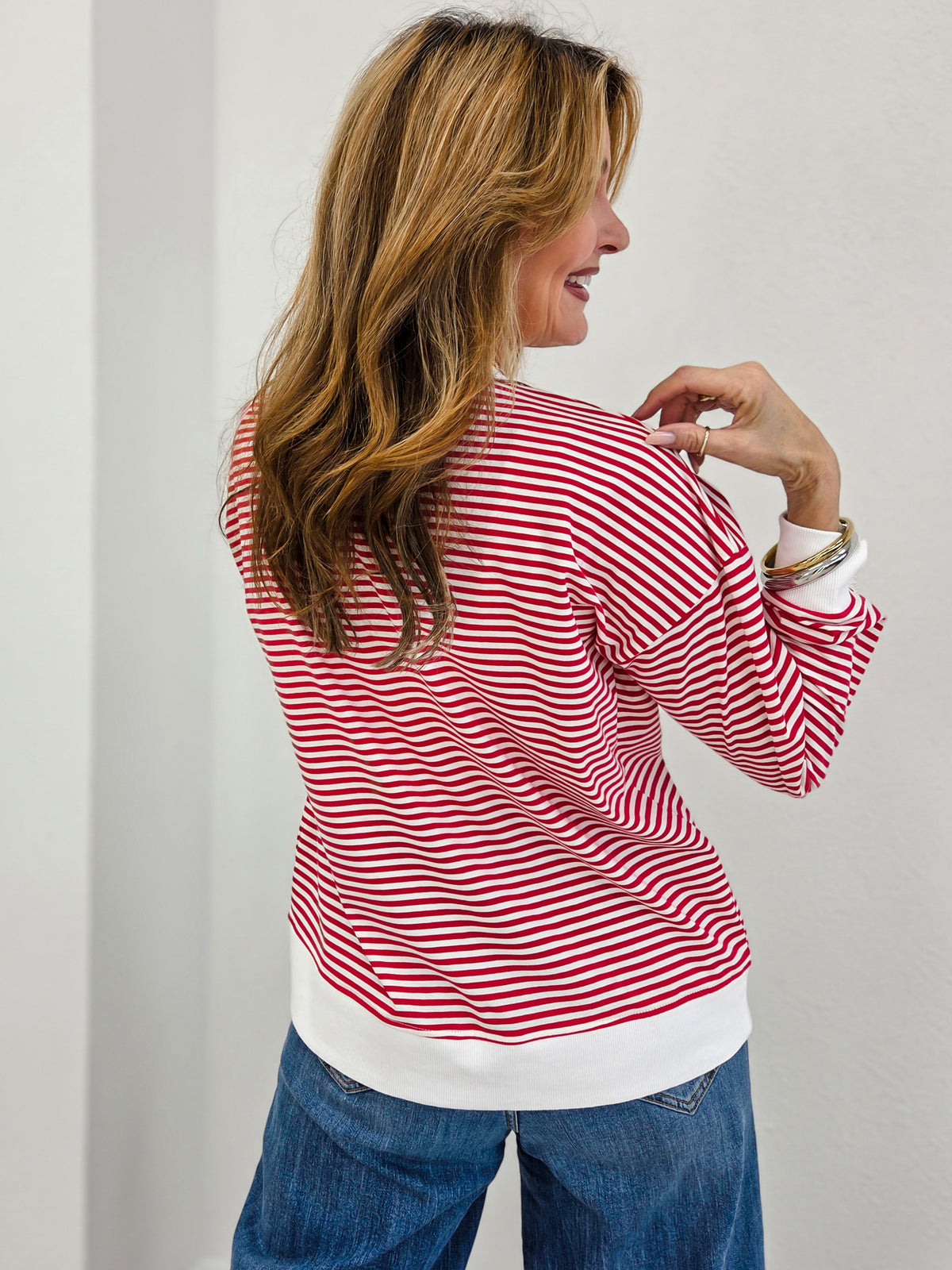 Striped Banded Long Sleeve Pullover Top