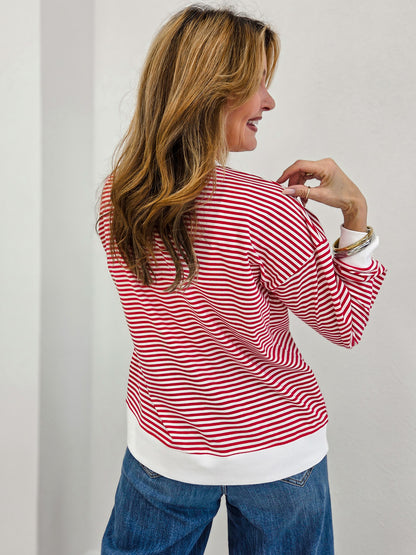 Striped Banded Long Sleeve Pullover Top