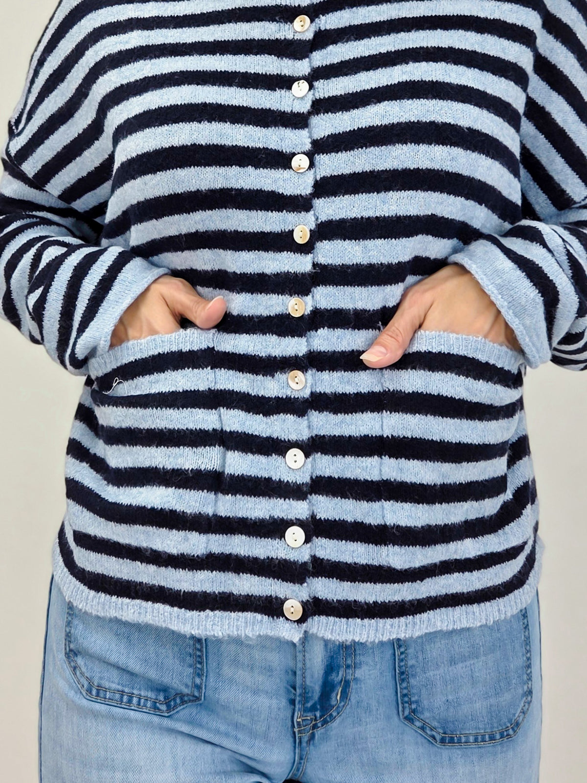 Two Tone Striped Button Front Cardigan