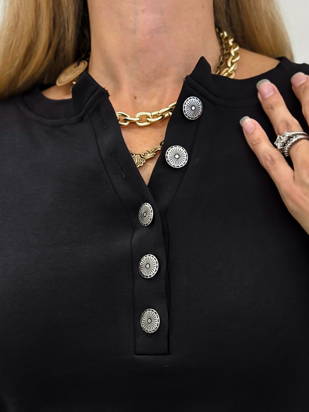 Quarter Concho Button Down Long Sleeve Top