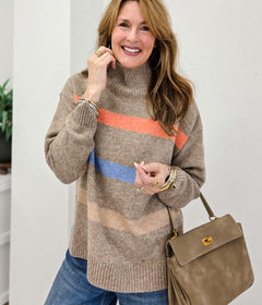 Color Block Striped Turtleneck Sweater