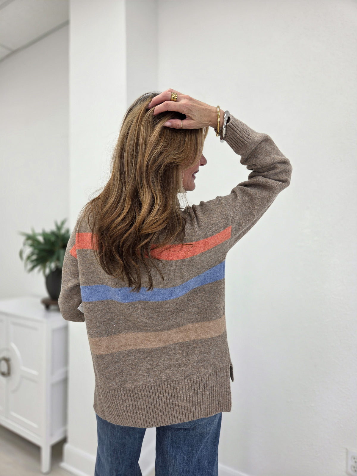 Color Block Striped Turtleneck Sweater