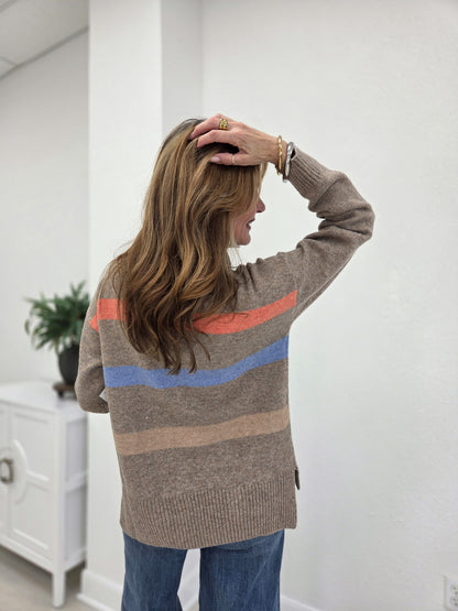 Color Block Striped Turtleneck Sweater