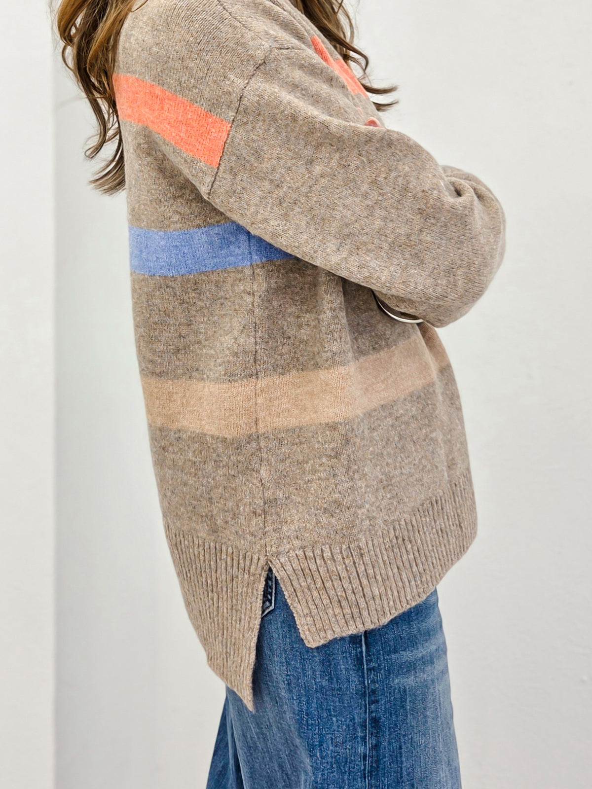 Color Block Striped Turtleneck Sweater