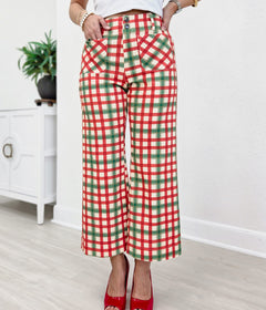 Christmas Gingham Flare Pants