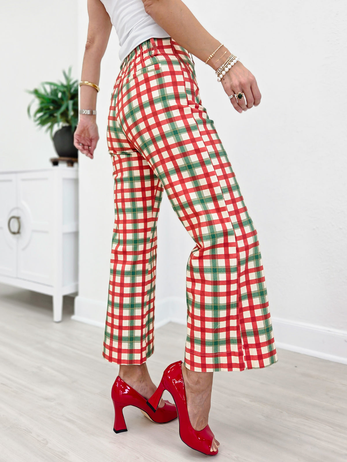 Christmas Gingham Flare Pants