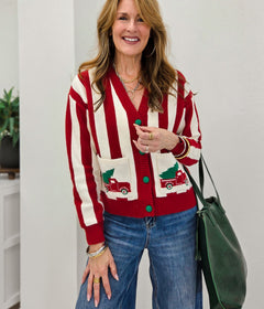 Christmas Truck Striped Cardigan