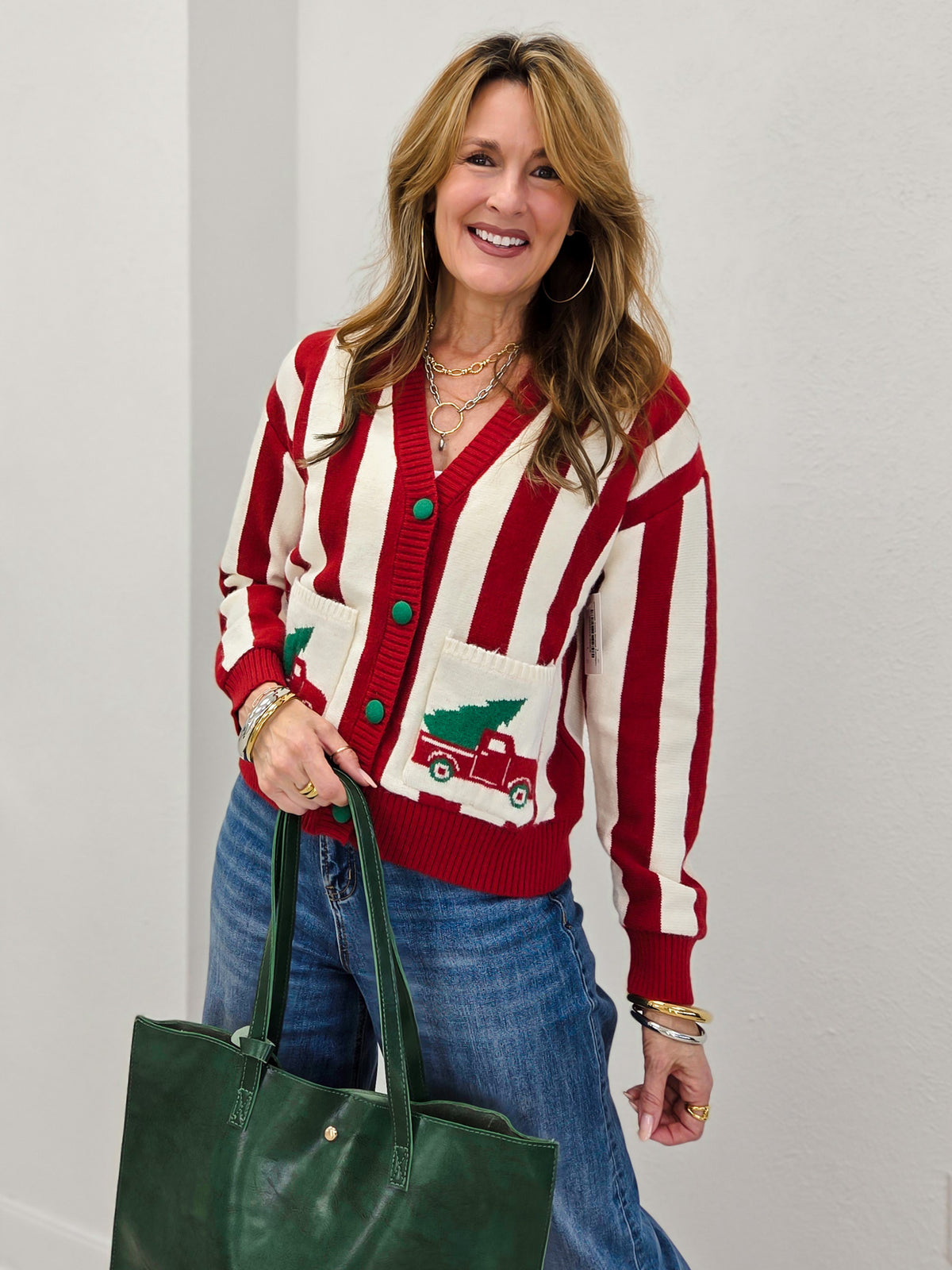 Christmas Truck Striped Cardigan