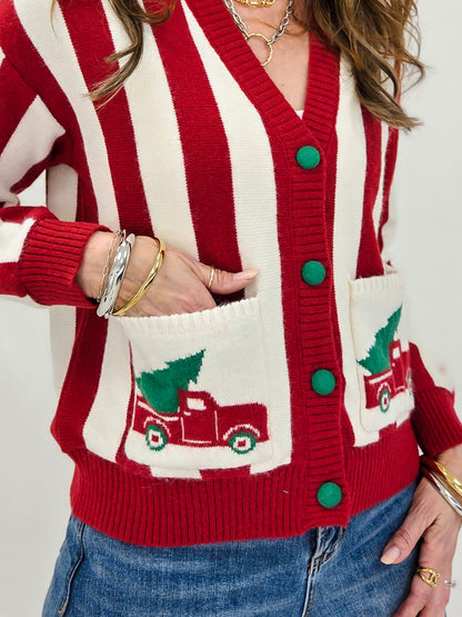 Christmas Truck Striped Cardigan