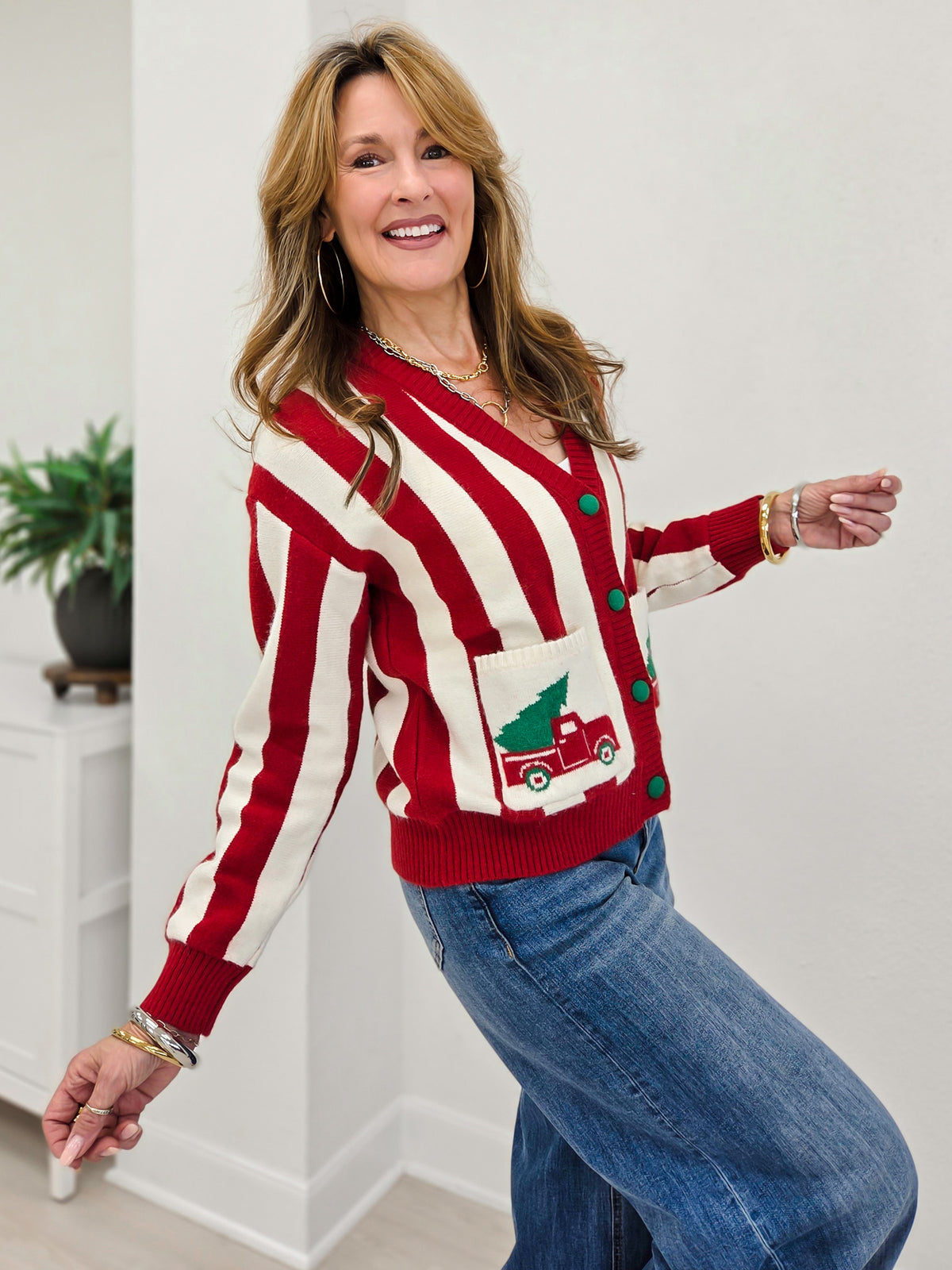Christmas Truck Striped Cardigan