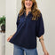 Textured Puff Sleeve Split Neck Blouse